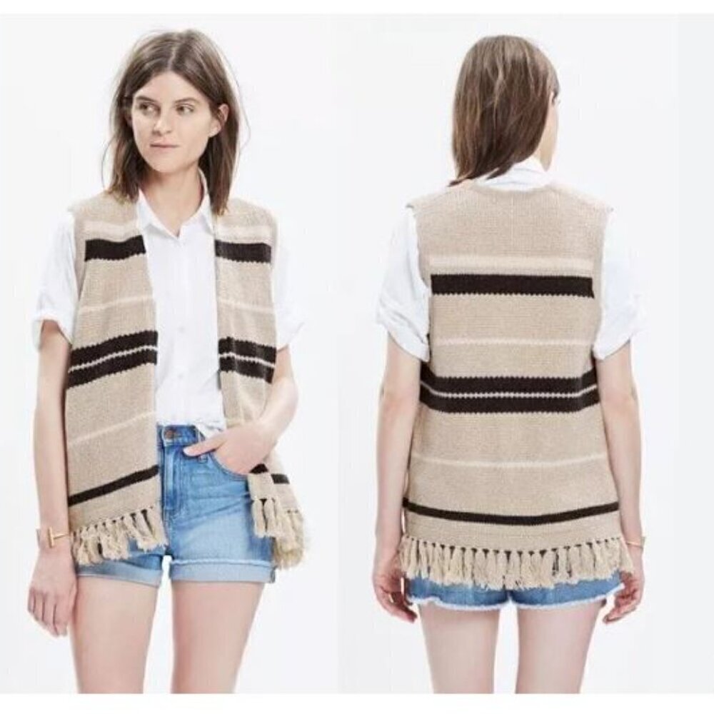 Madewell (XS/S) Boho Fringe Open Front Cardigan Sweater with Fringe New